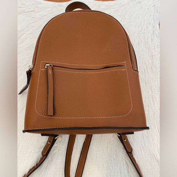 Women’s Backpack Pebbled Faux Leather Cognac Brown Adjustable Straps - Picture 3 of 8